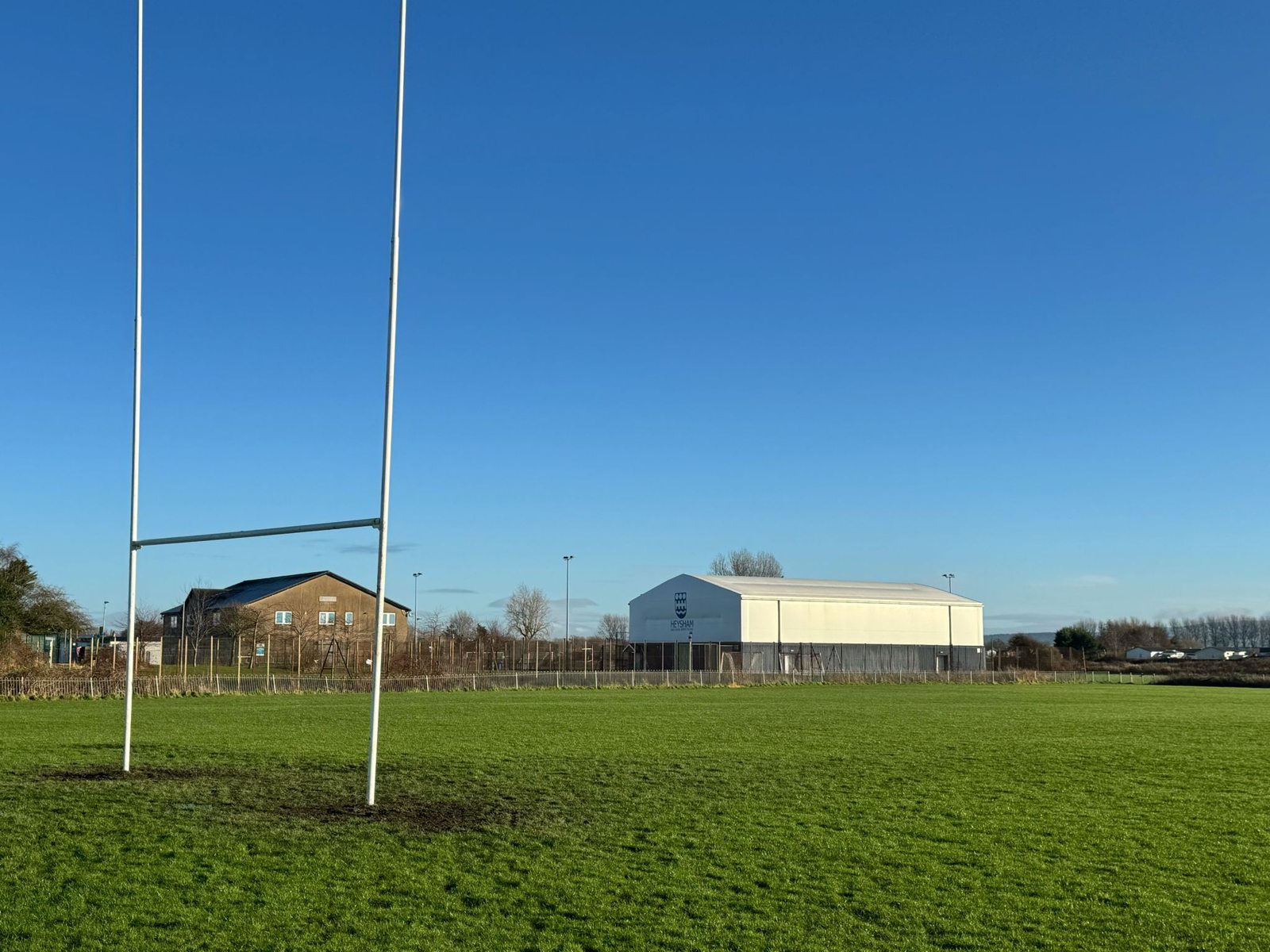 The rugby posts and playing fields at Heysham